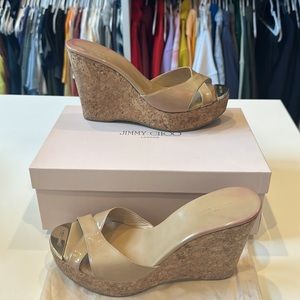 Jimmy Choo nude-wedge slide on.